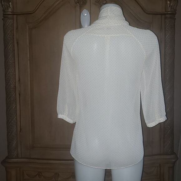 Fossil Scarf Neck Sheer Mid Length Sleeve Polka Dot Blouse - Picture 4 of 10